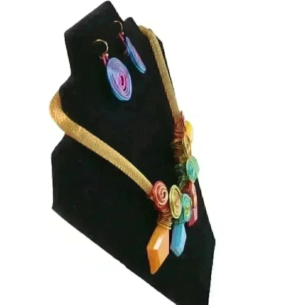Handmade adjustable necklace and earring set in art wire Multicolor - Picture 4 of 12